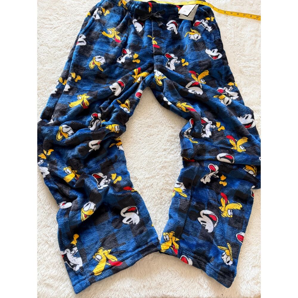 Disney Mickey Mouse Plush Sleep Lounge Pants Blue Plaid M NWT